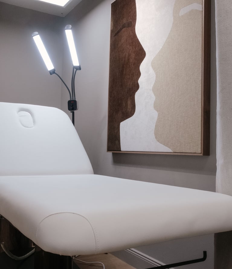 a white chair with a light on it