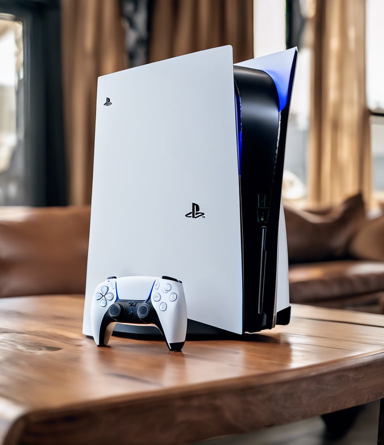 a video game console sitting on top of a wooden table