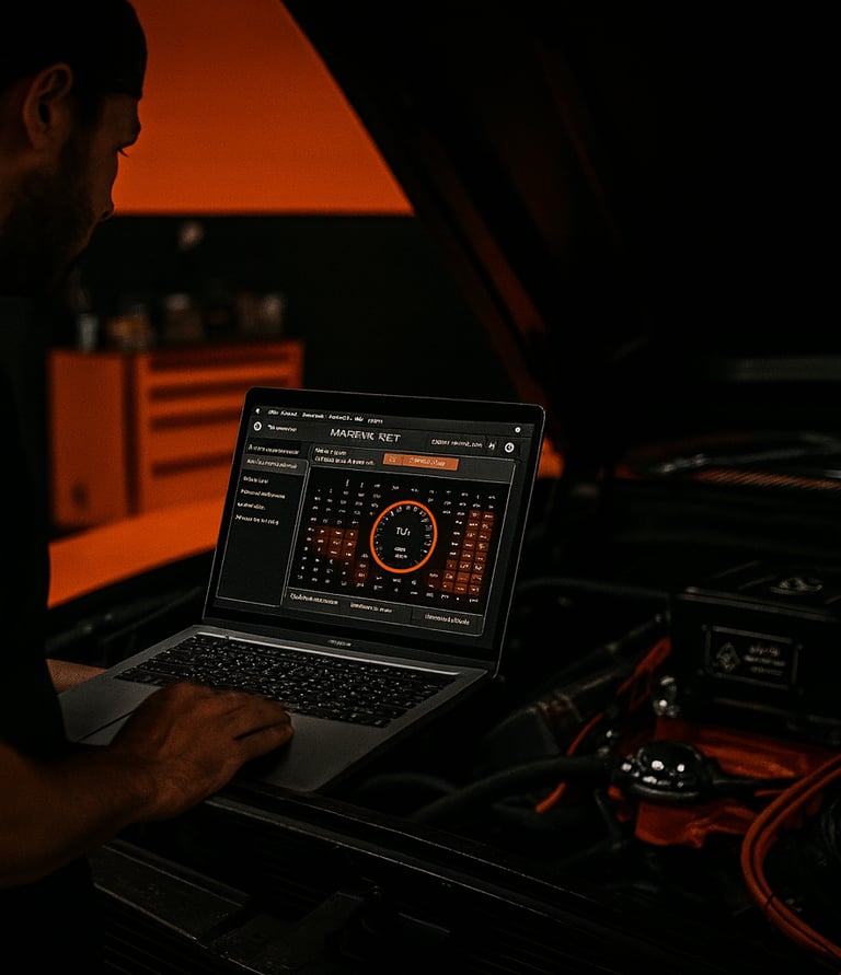 a man in a black shirt is working on a laptop