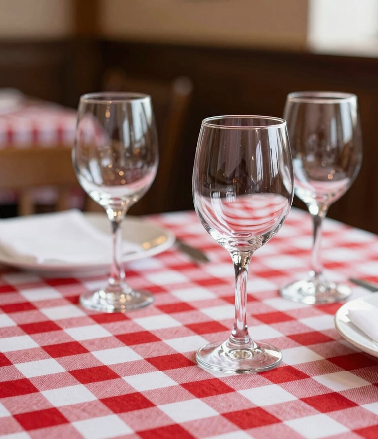 Cozy bistro interior with wooden tables set for a friendly lunch gathering.