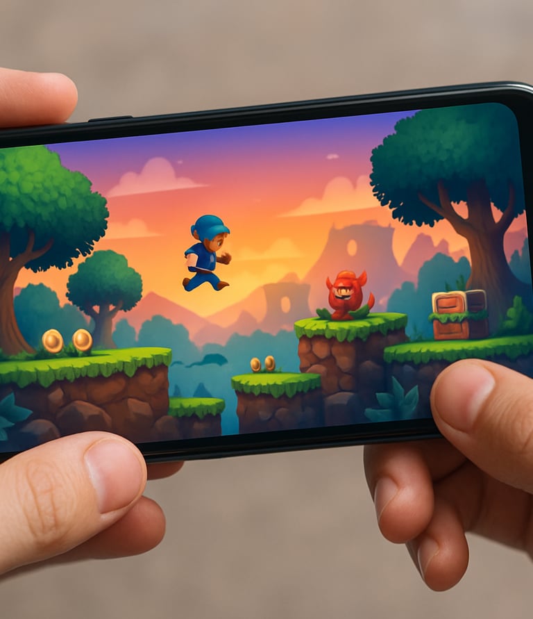 A person immersed in playing a mobile game on their phone, fully engaged and focused.