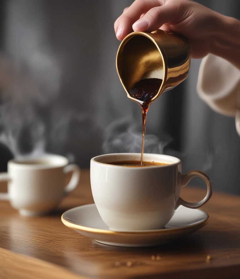 Two packages of coffee from Klatch Coffee are displayed. One is a small packet labeled 'Colombia Roasters United Blend' with a blue and white design. The other is a larger bag labeled 'Mocha Java Blend' with a blue and orange design. Both packages are situated inside an open cardboard box with printed text and graphics.