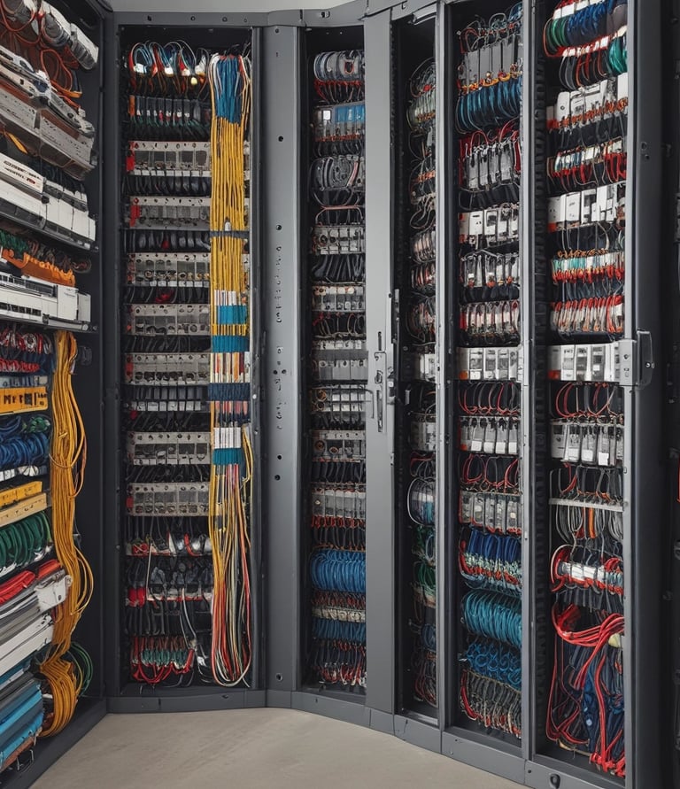 A close-up of a router and network equipment arranged neatly in a workspace.