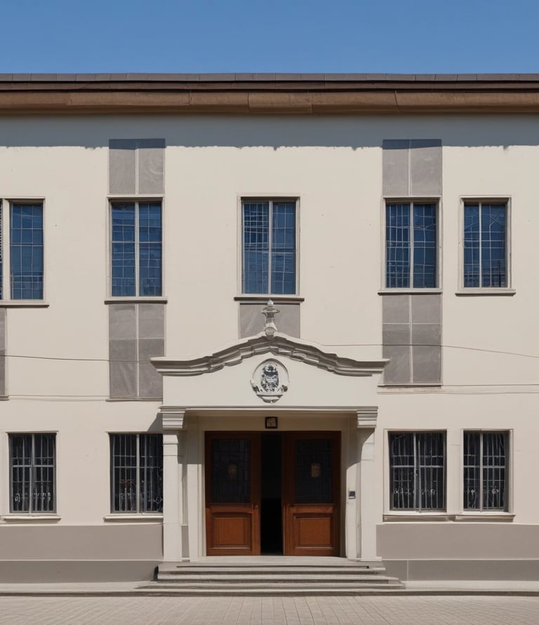 a classroom with a map hanging on the wall