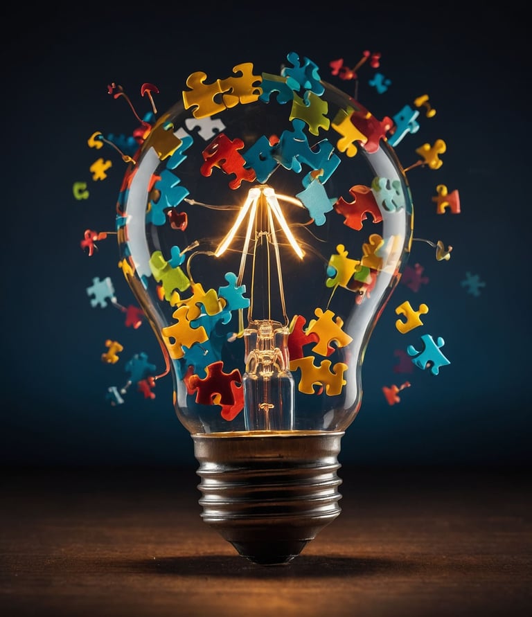 Bulb with puzzle pieces indicating strategy