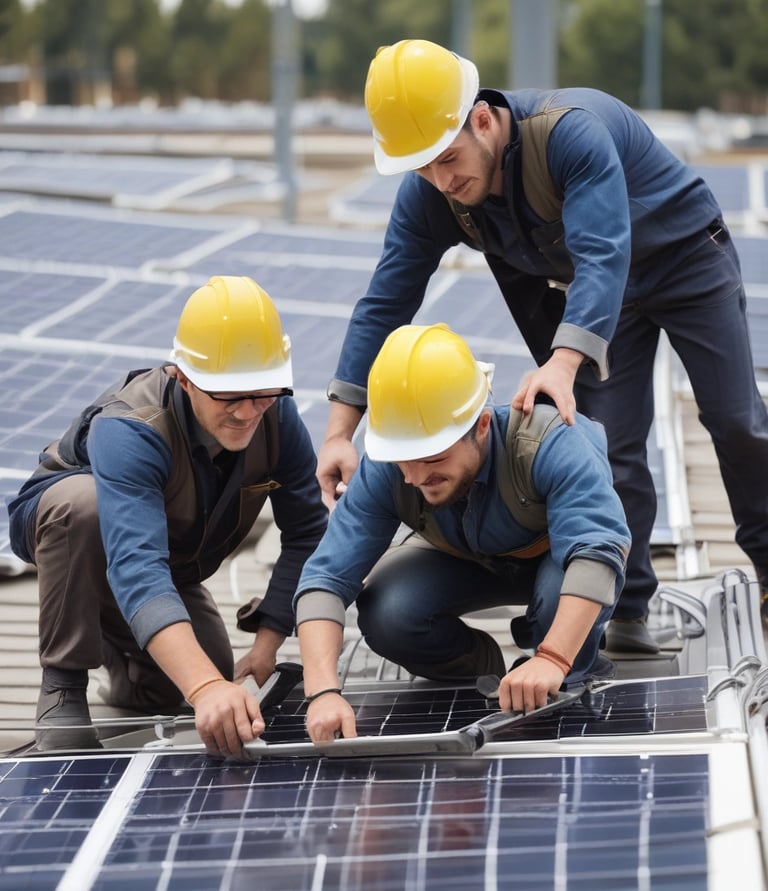 A person is setting up a solar panel with the branding 'Newpowa' visible in bright green text on a gray background. The panel is being placed on a sandy surface.