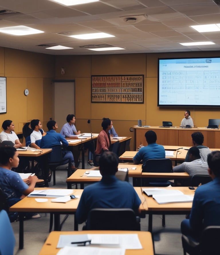 Image showing a focused group of students practicing answer writing in a classroom setting.