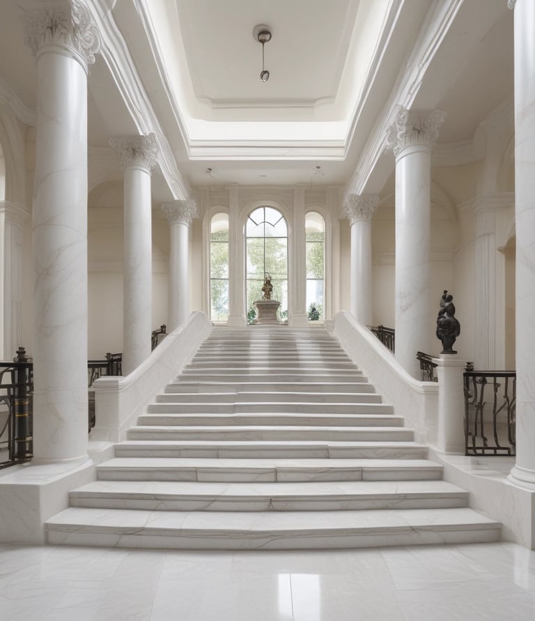 Craftsman carefully carving marble slab in a workshop filled with stone tools.