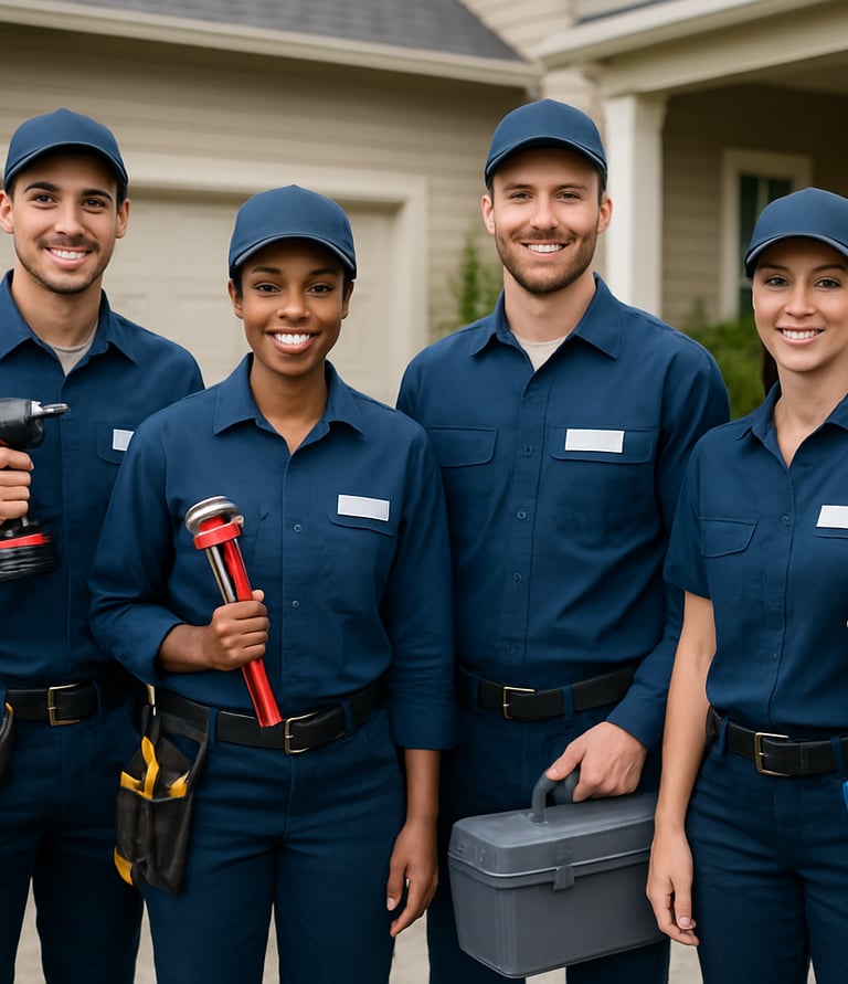 Close-up of hands fixing a water pump with tools in a residential building