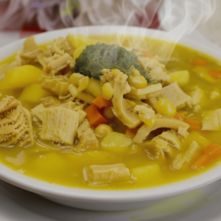 a bowl of soup with vegetables and rice