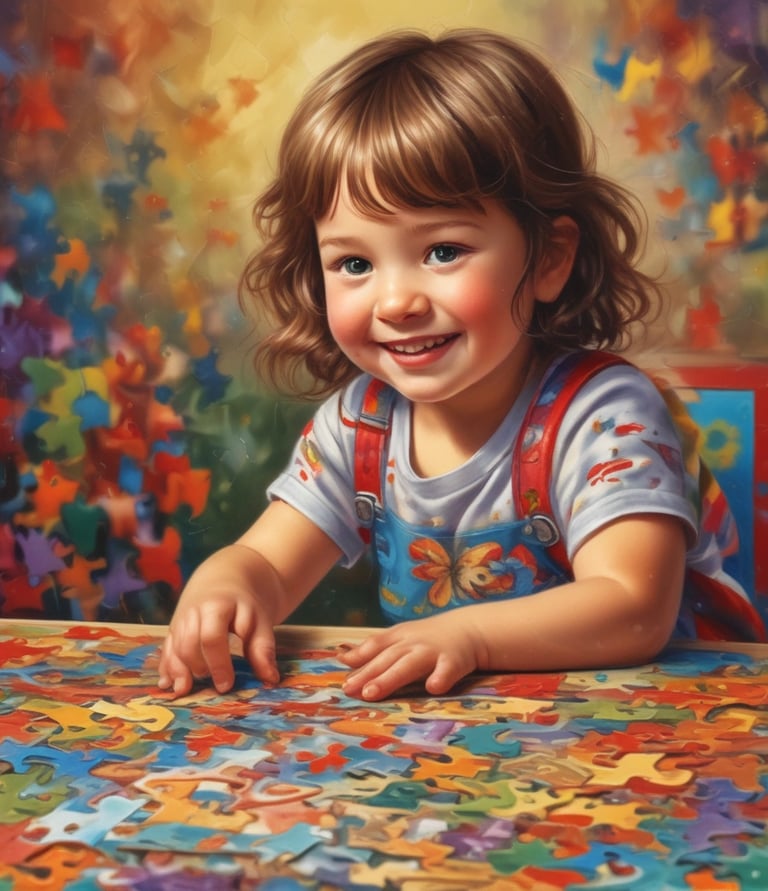 Niña Jugando con rompecabezas siendo feliz