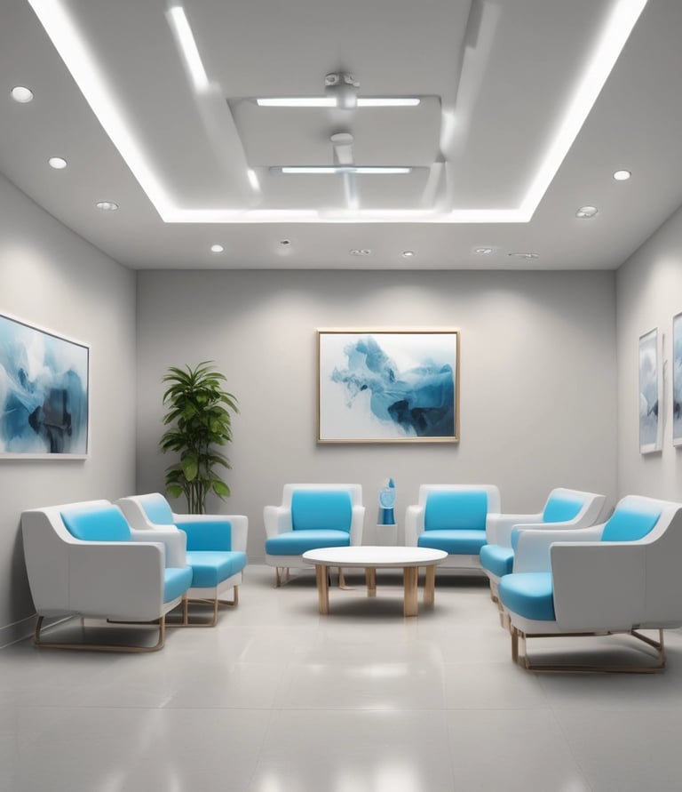 Illustration of a friendly clinic environment with smiling staff welcoming international patients.