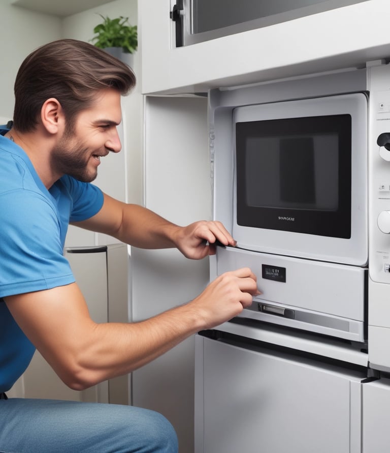 Close-up of a refrigerator door being fixed by a professional technician.