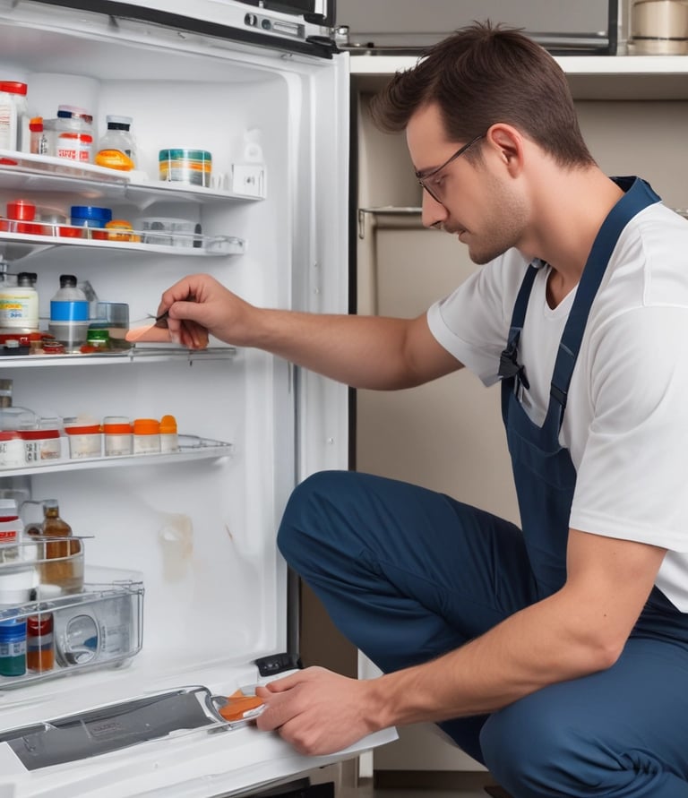 Technician repairing a washing machine in a cozy Florida home.
