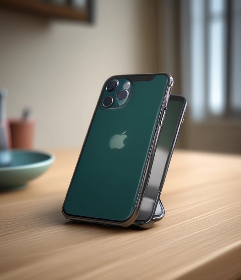 Close-up of sleek, luxurious phone accessories in Totalmix Eletrônicos' signature red and black style.