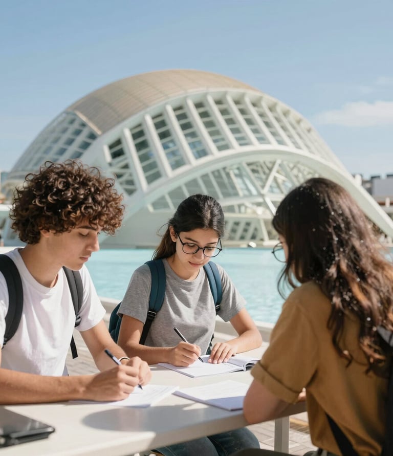 A welcoming student receiving assistance at a cozy office in Valencia.
