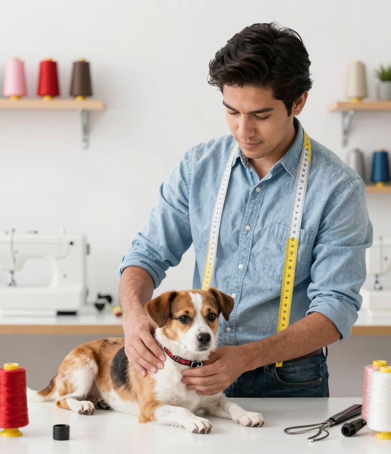 hombre tomando medidas de un perrito