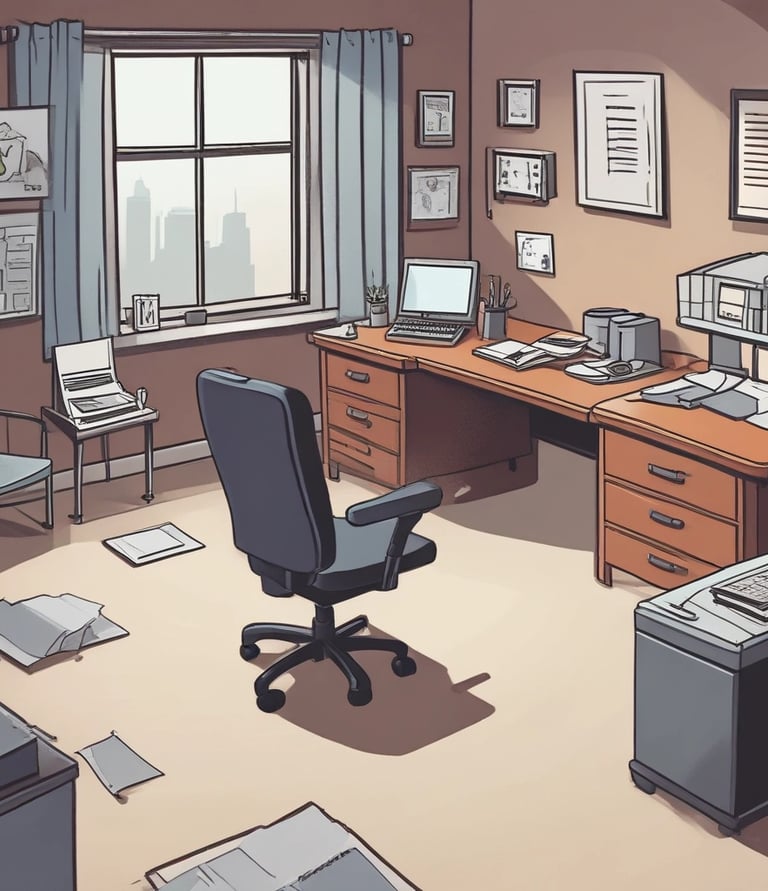 A bright, modern office space with desks and chairs overlooking Lan Kwai Fong streets.