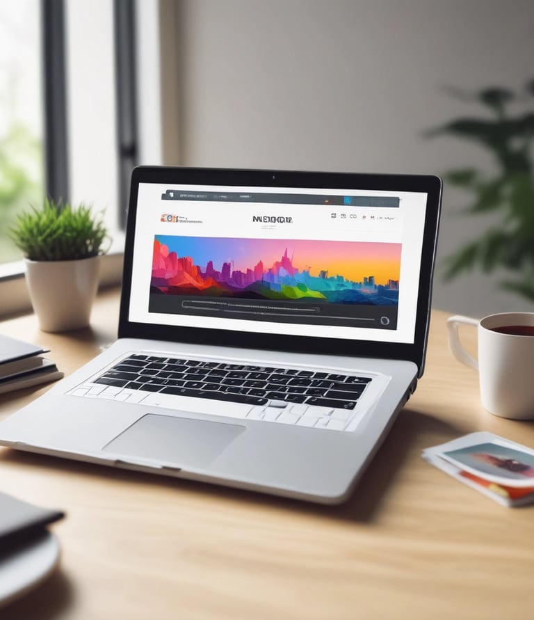 Close-up of a laptop screen showing a clean, modern website design in progress.