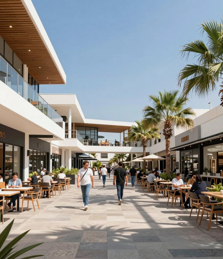 Aerial view of Plaza Pino Payas bustling with activity and businesses