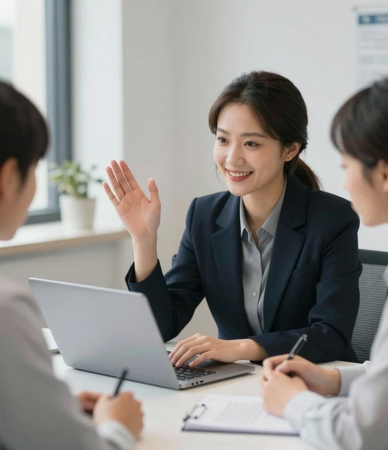 A friendly marketing professional consulting with a small business owner in a cozy office.