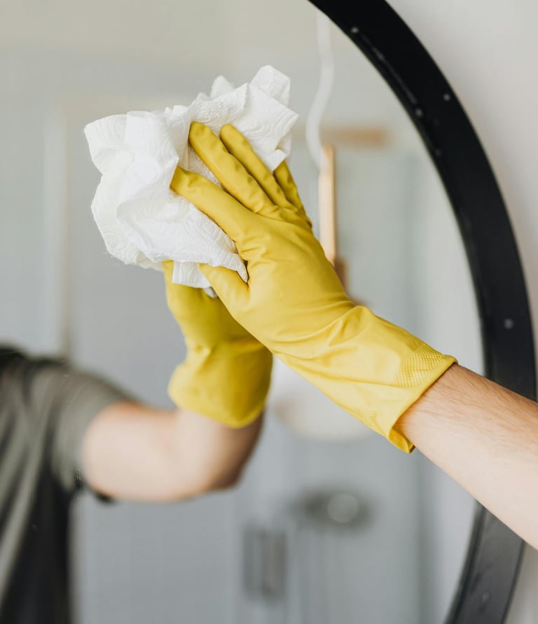 Yellow glove cleaning mirror