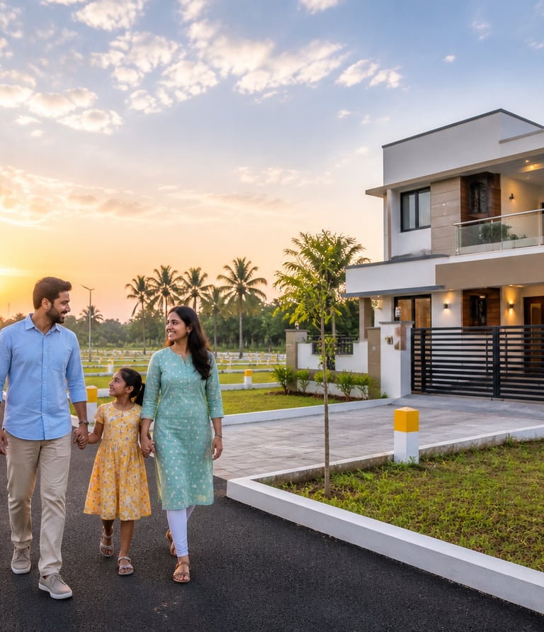 a premium dtcp site in madurai where a family happily walking near thier house