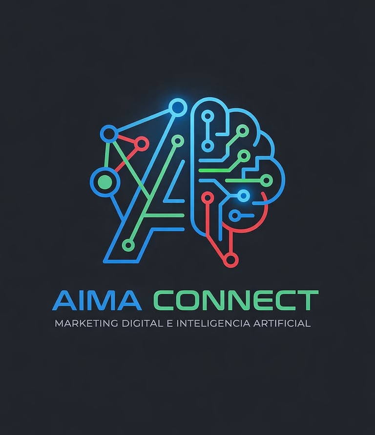 AIMA Connect logo featuring a glowing neon digital brain and circuit design for artificial intelligence marketing.