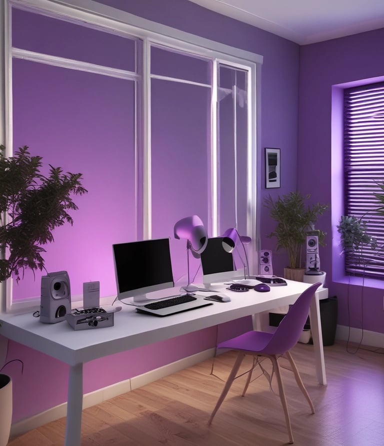 a desk with a computer and a desk with a computer