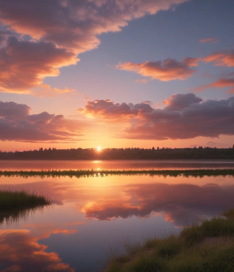 A serene sunrise over a calm lake symbolizing new beginnings and spiritual growth.