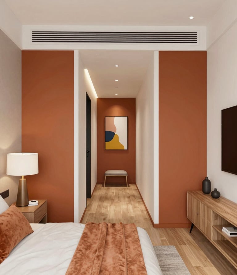 A bright, modern living room showcasing clean lines and warm textures, reflecting thoughtful interior design.