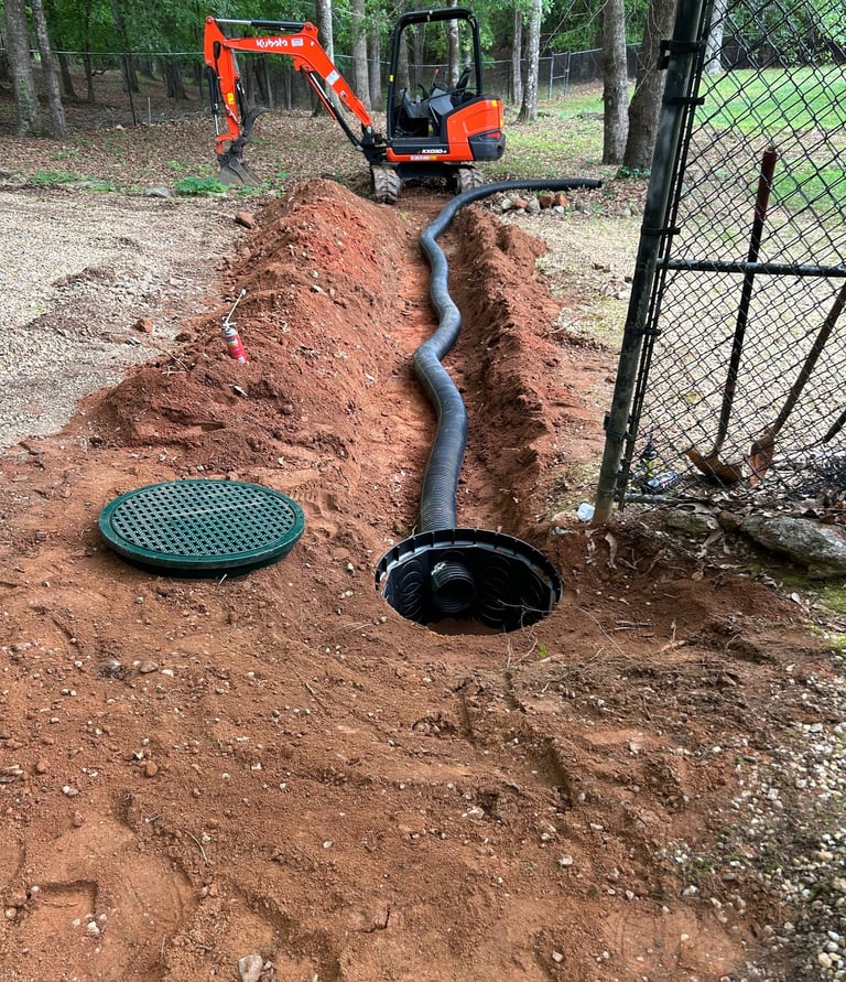 Install of a 24 inch catch basin drainage system with 6 inch corrugated pipe