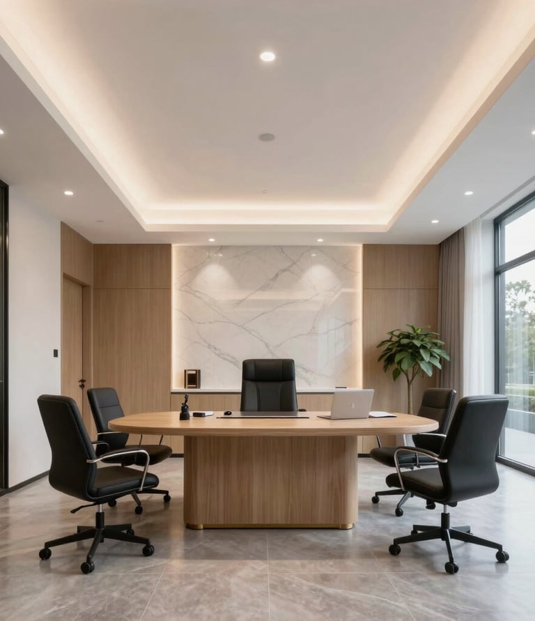 Modern law office interior with legal books and a welcoming atmosphere.