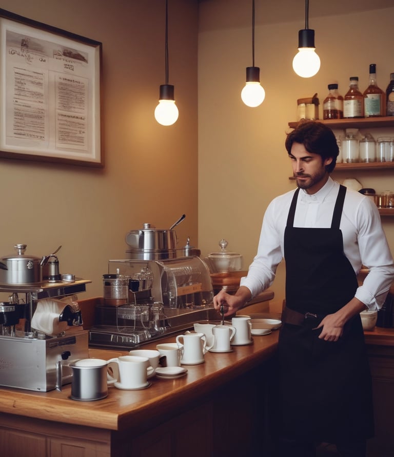 Modern office workspace with digital automation graphics overlay