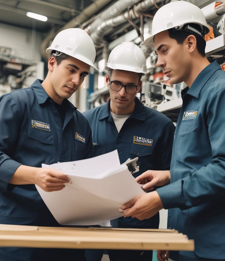 Team collaborating over a laptop with charts and AI icons on screen