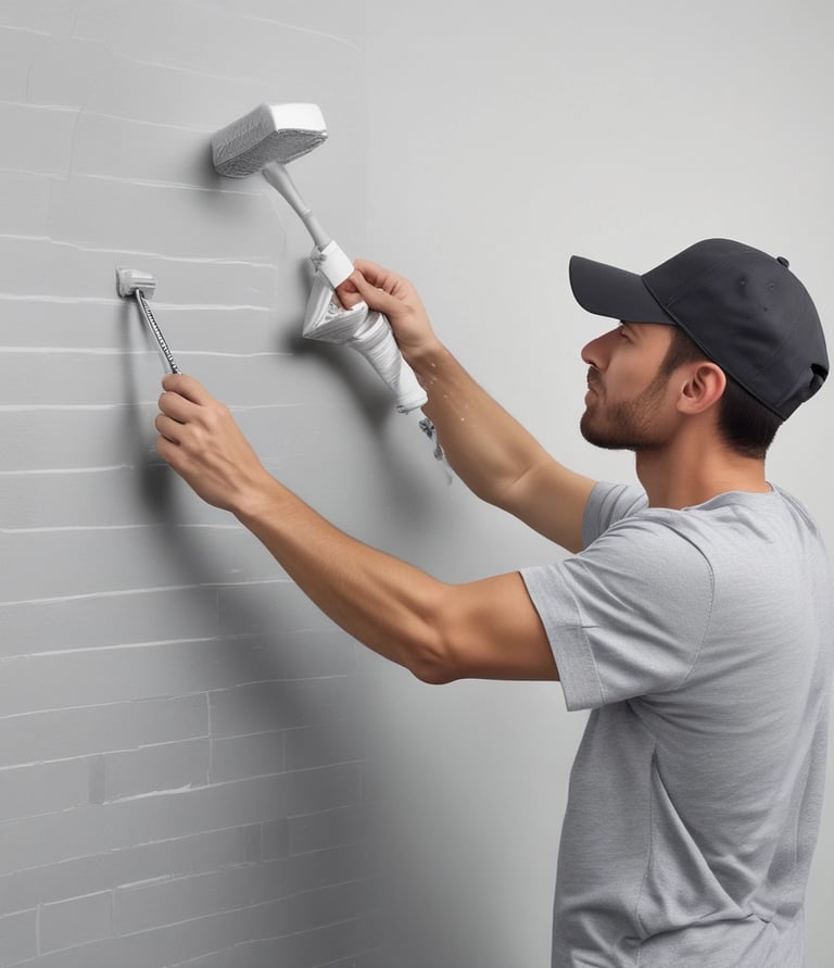 Close-up of hands smoothing fresh plaster on a wall during interior renovation.