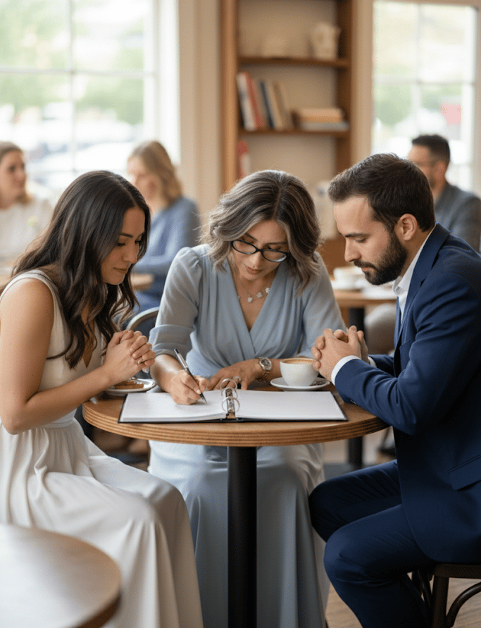 Wedding Officiant meeting with couple