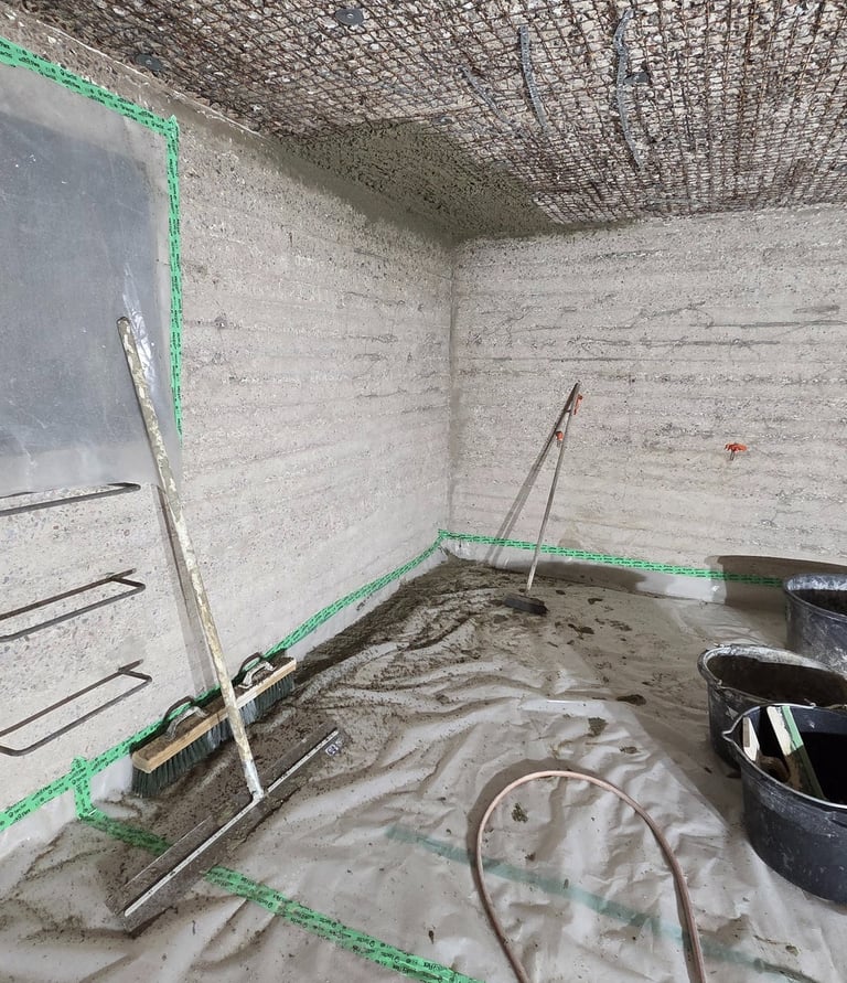 Väestösuojan ruiskubetonointia