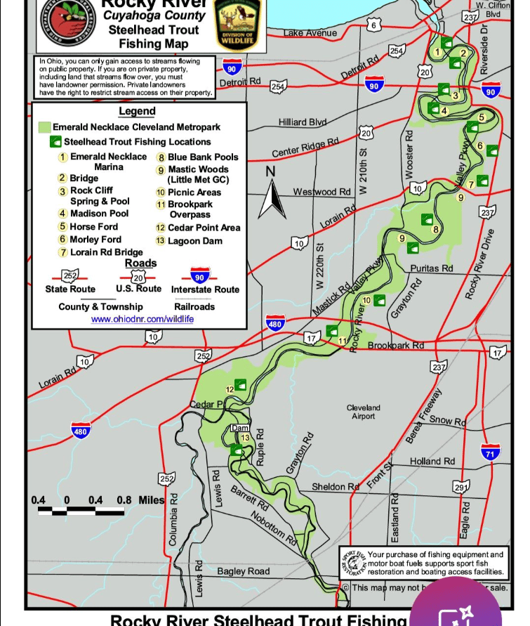 Rocky River Steelhead Trout Fishing Map