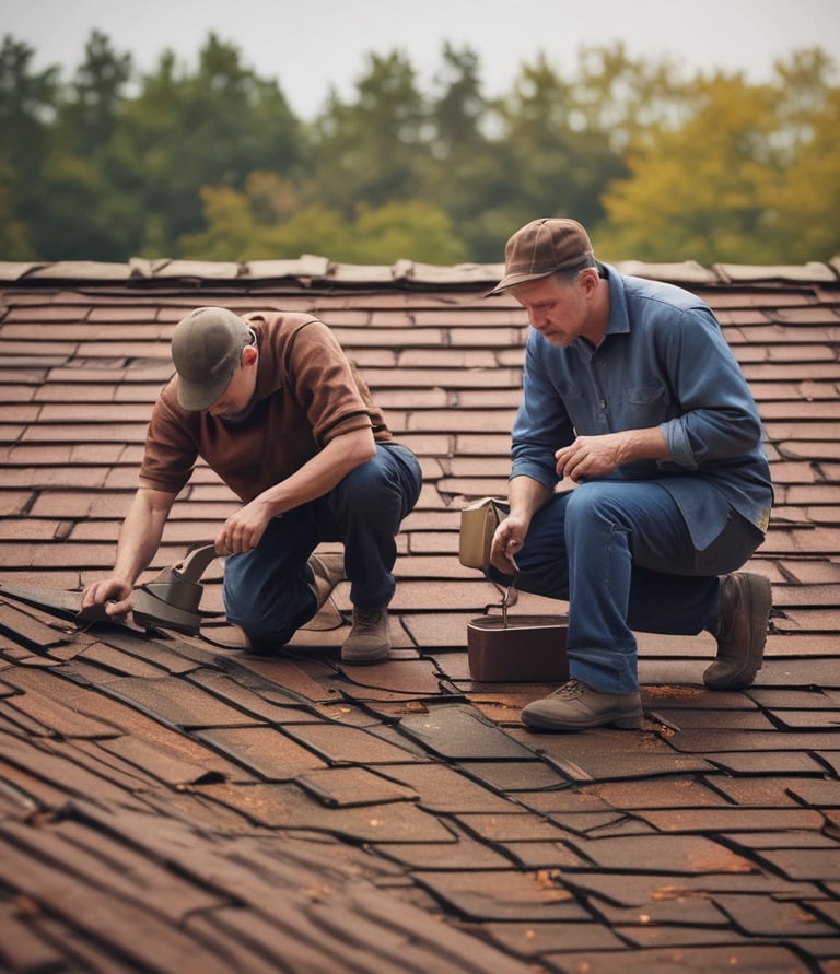 Close-up of hands carefully assembling wooden parts for a roof frame.
