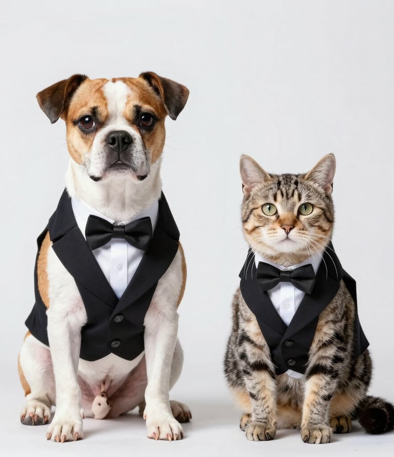 Perro y gato con traje formal elegante hechos a mano