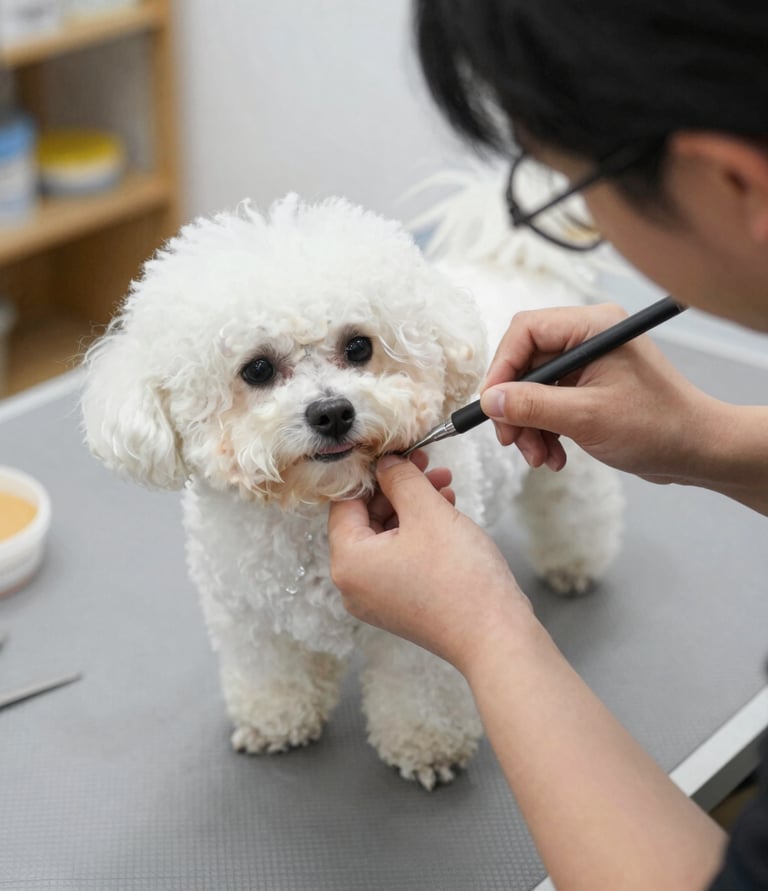 Persona tomando medidas de un perro para realizarle ropa a su medida