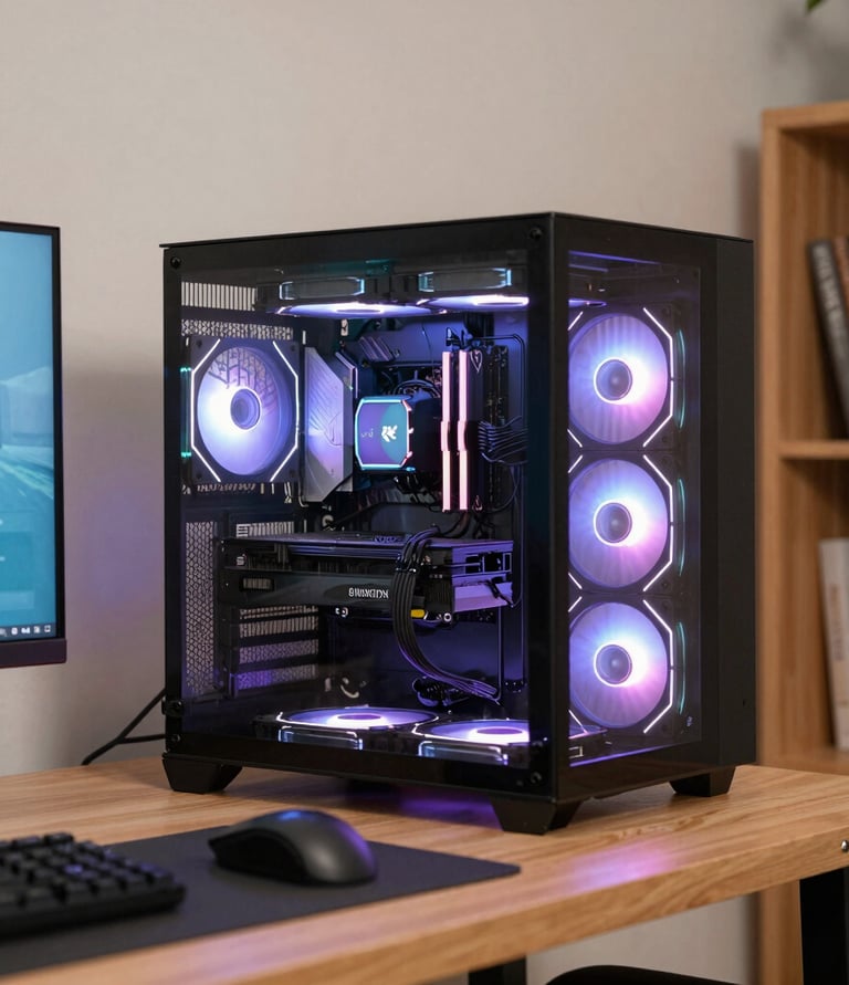 Stacks of refurbished computers ready for sale in a neat, organized shop.