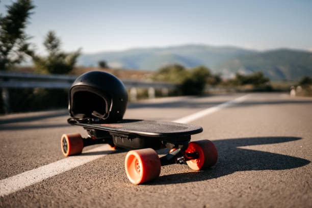 electric skateboard and helmet