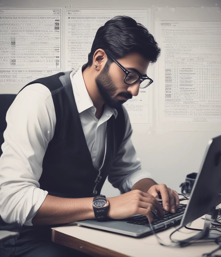 A diverse group of teachers and school administrators collaborating over tablets and laptops in a bright, modern school office.