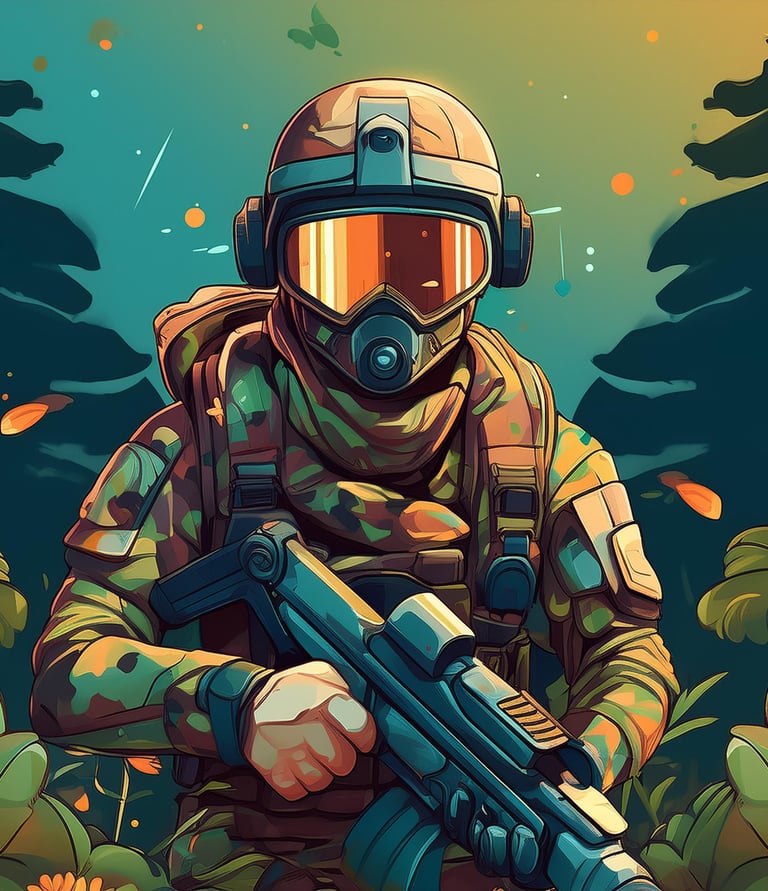 a soldier in camouflage gear with a rifle