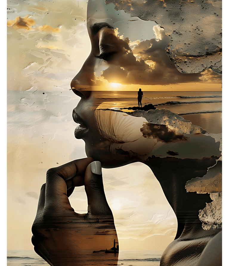 a person standing in front of a sunset, medittion