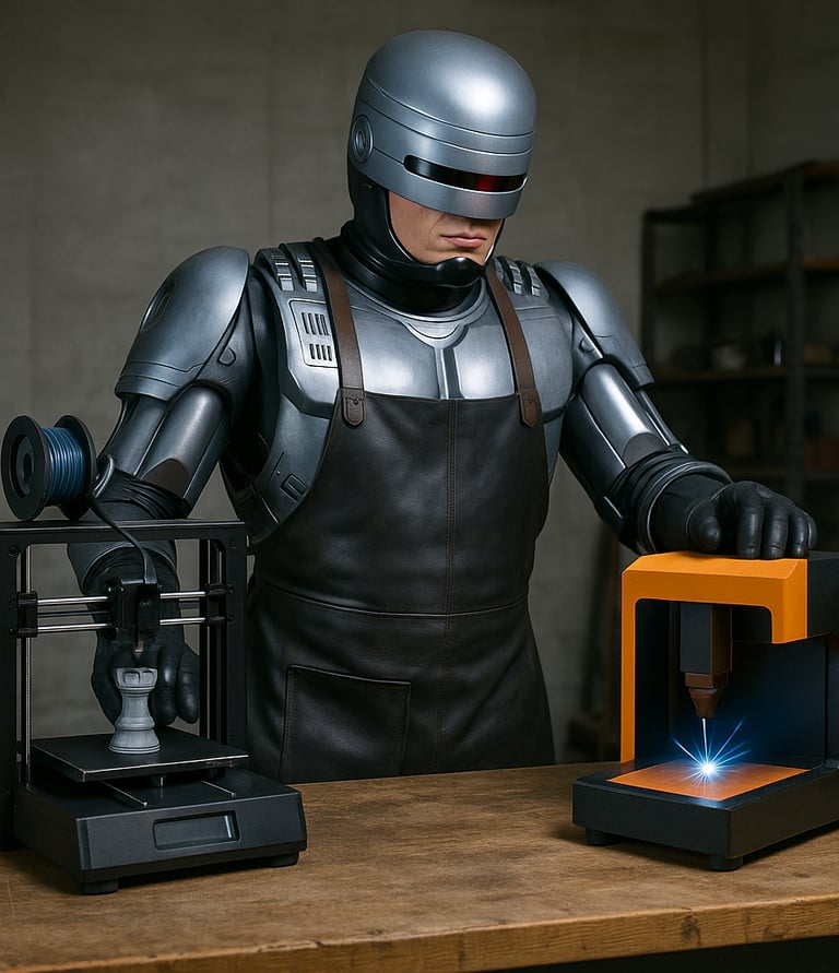 the geeksmith in his shop creating his goods.
