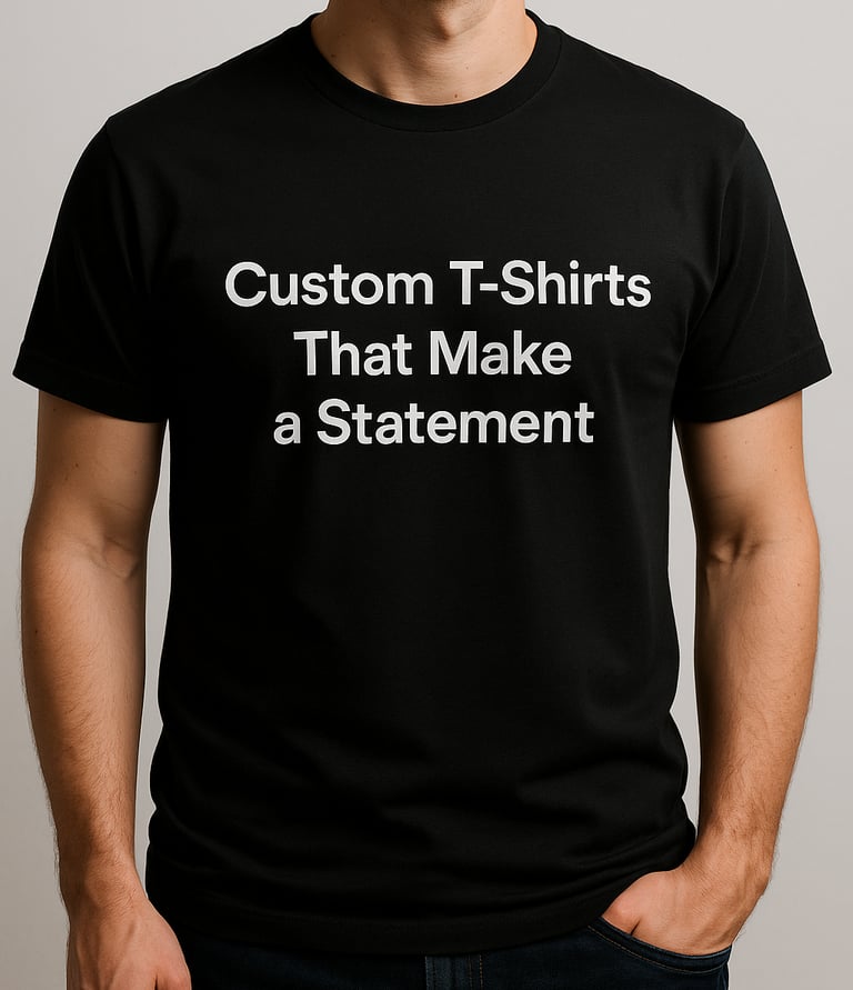 a man wearing a t - shirt that says custom t - shirts that make a