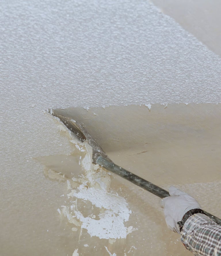 a person is holding a scraper removing Ceiling Texture